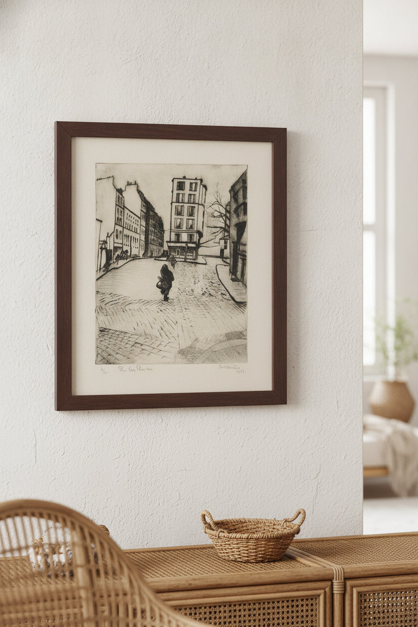 Rue des Plantes (Plants Street) — framed art in a styled interior