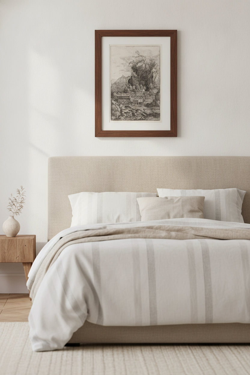 Landscape with a Water Mill — framed art in a styled interior