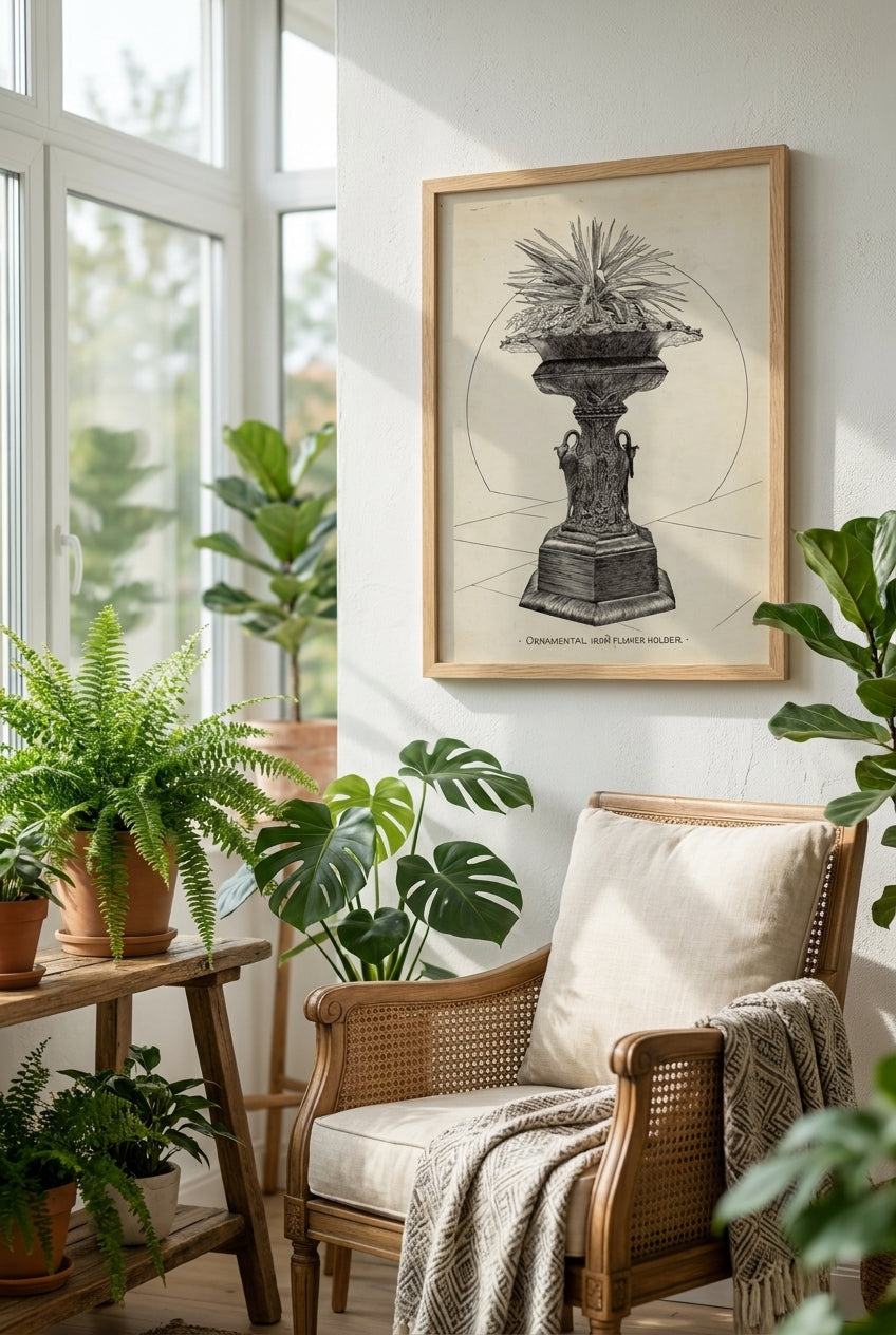 Ornamental Urn for Flowers — framed art in a styled interior