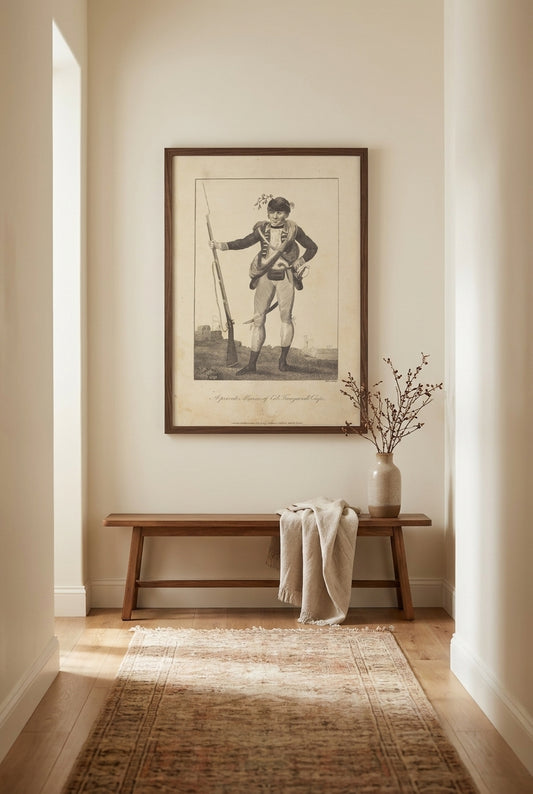 A private Marine of Col. Fourgeoud's Corps — framed art in a styled interior