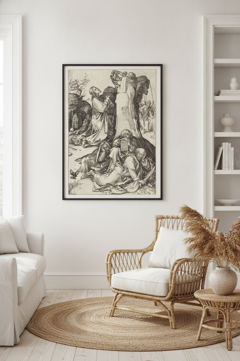 The Agony in the Garden — framed art in a styled interior