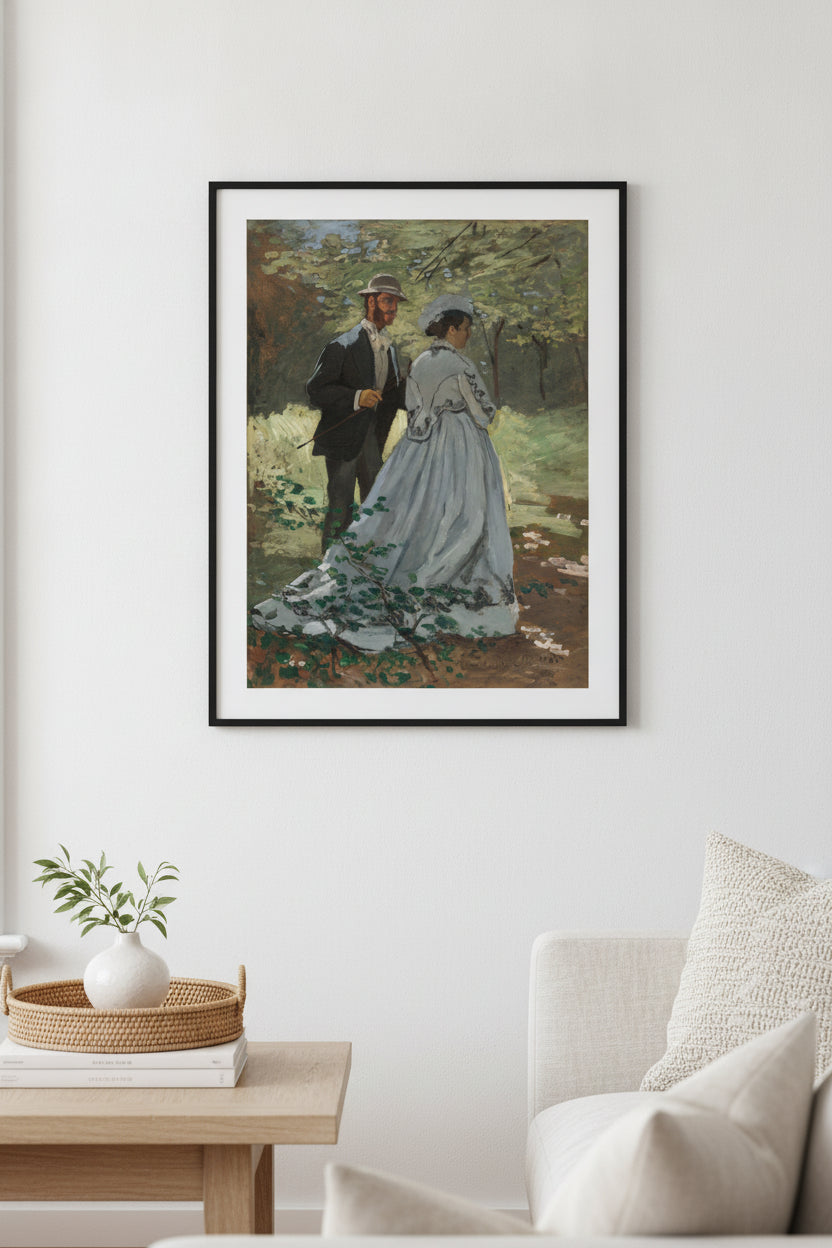 Bazille and Camille (Study for "Déjeuner sur l'Herbe") — framed art in a styled interior