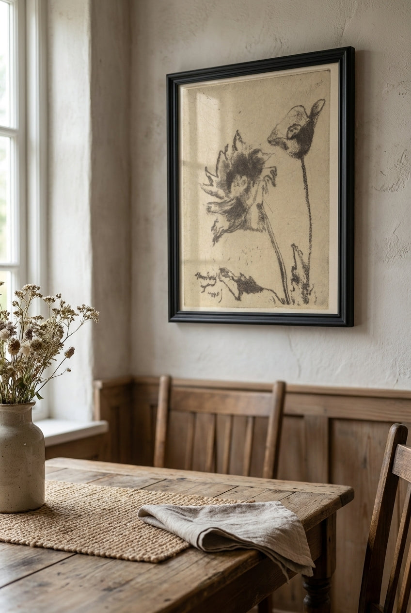 Two Flowers — framed art in a styled interior