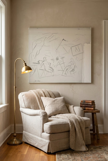 Seascape with Three Figures — framed art in a styled interior
