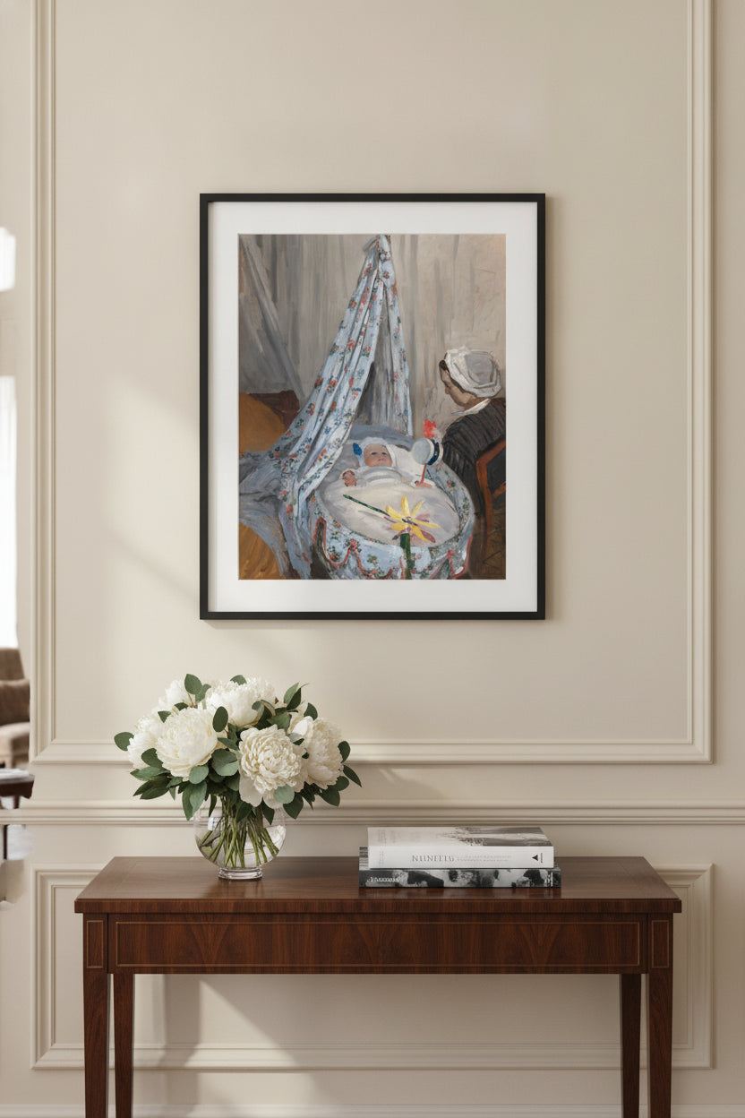 The Cradle - Camille with the Artist's Son Jean — framed art in a styled interior