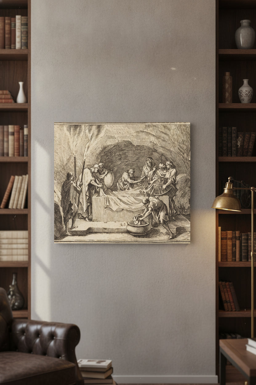 The Body of Christ being Covered with Flowersand Perfume — framed art in a styled interior
