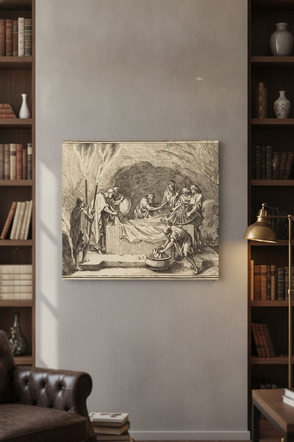 The Body of Christ being Covered with Flowersand Perfume — framed art in a styled interior