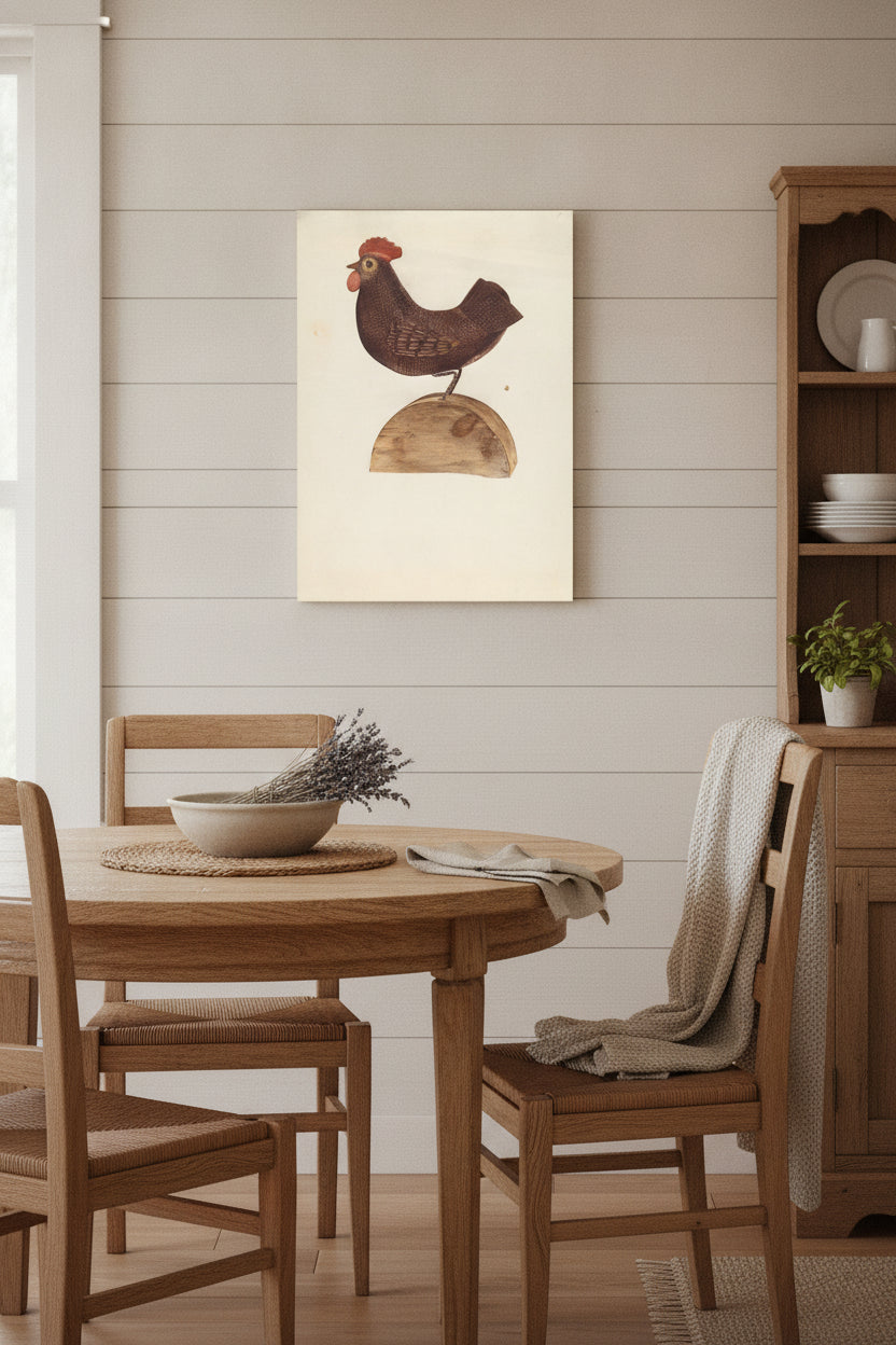 Carved Bird — framed art in a styled interior