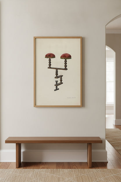 Twin Sewing Bird — framed art in a styled interior