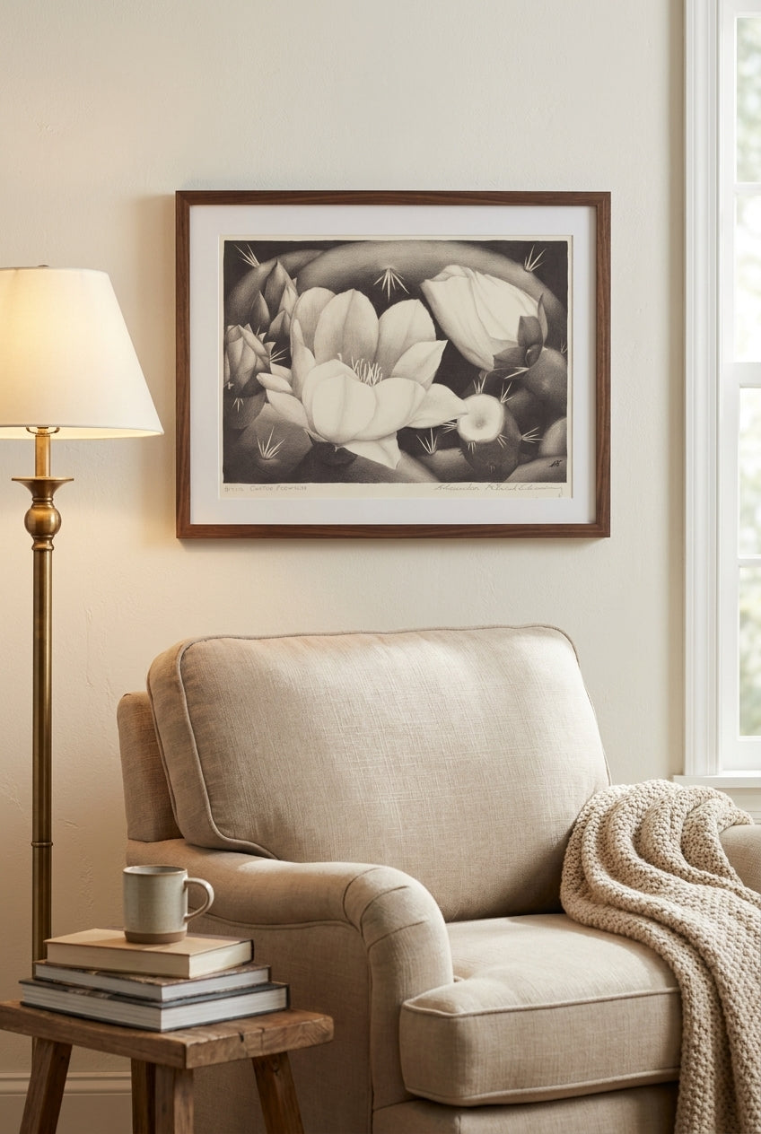 Cactus Flowers — framed art in a styled interior