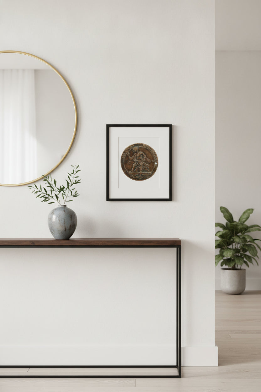 Seated Roselli [reverse] — framed art in a styled interior