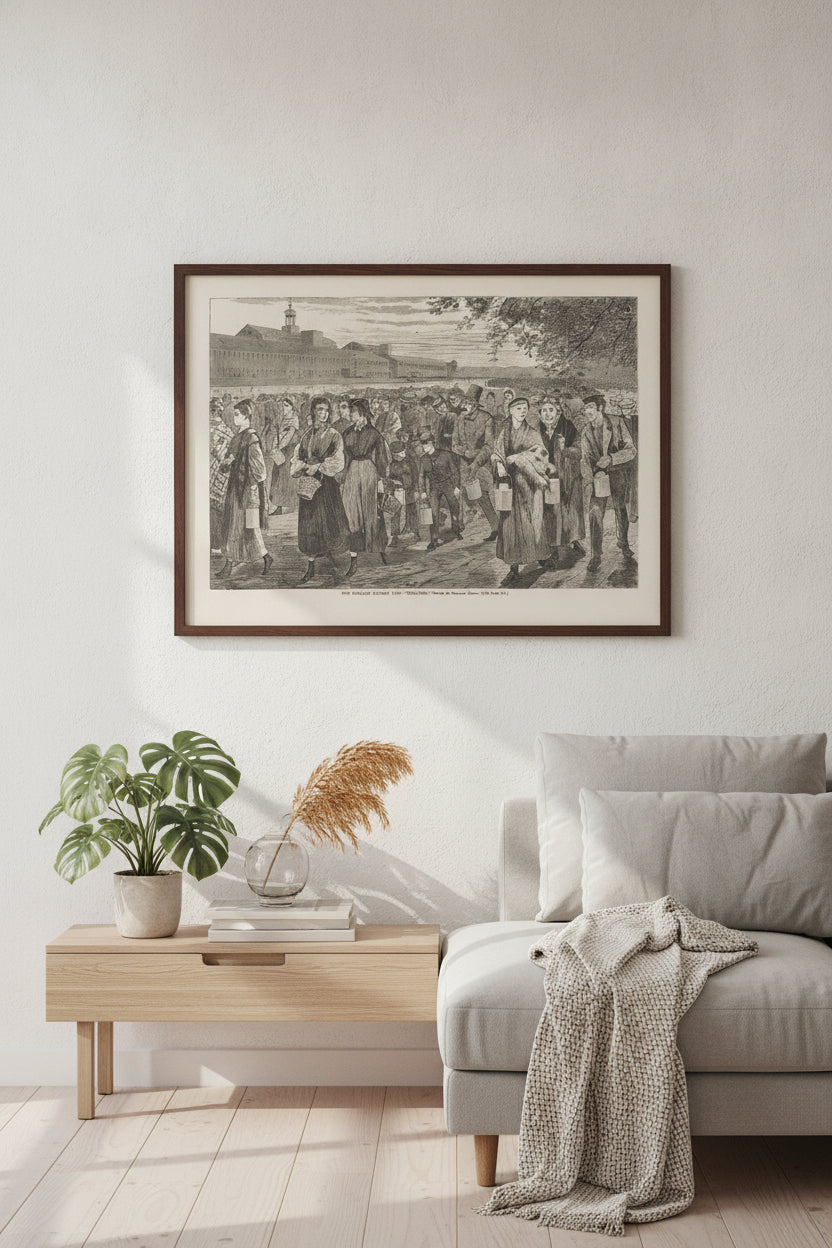 New England Factory Life - Bell-Time — framed art in a styled interior