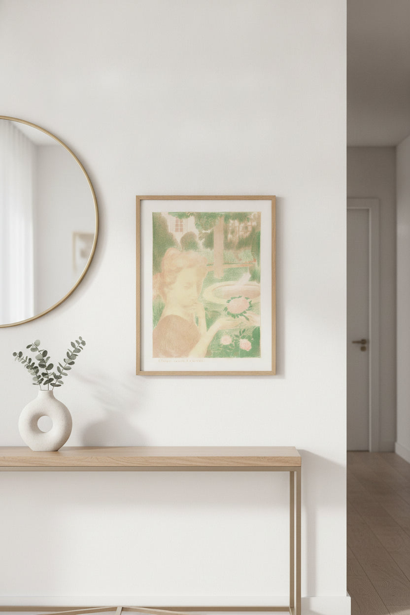 Le bouquet matinal, les larmes — framed art in a styled interior