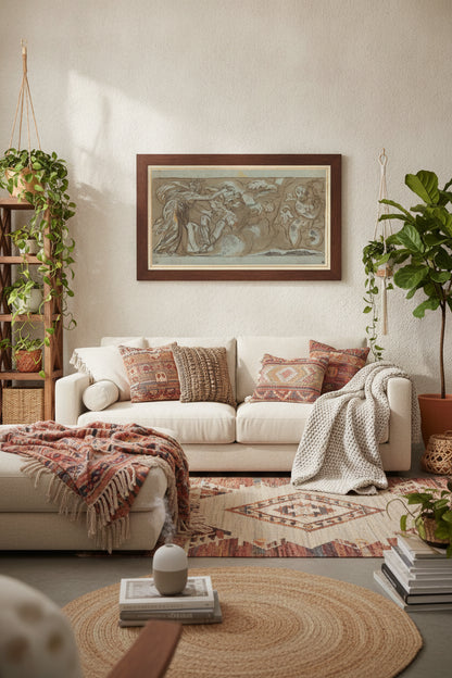 Ceres Changing Ascalaphus into a Bird of Evil Omen — framed art in a styled interior