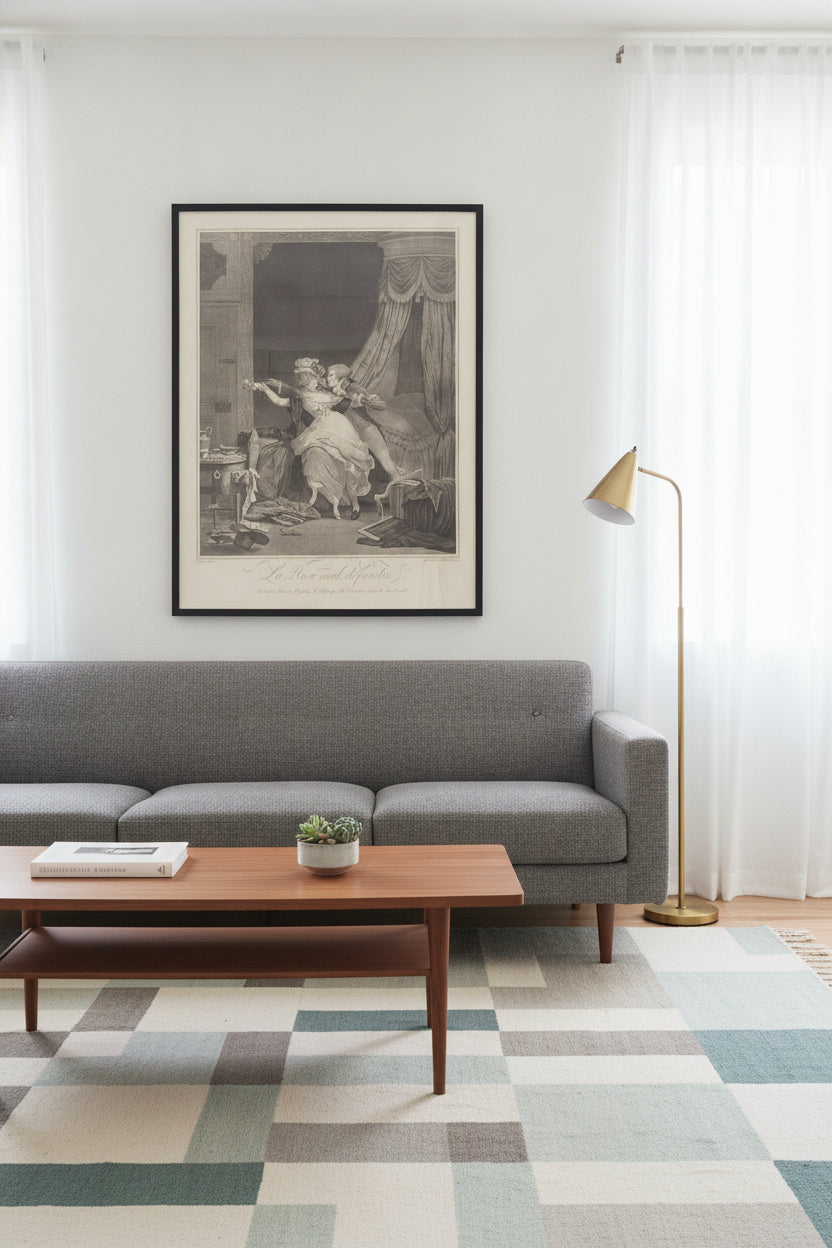 La Rose mal defendue (The Poorly Defended Rose) — framed art in a styled interior