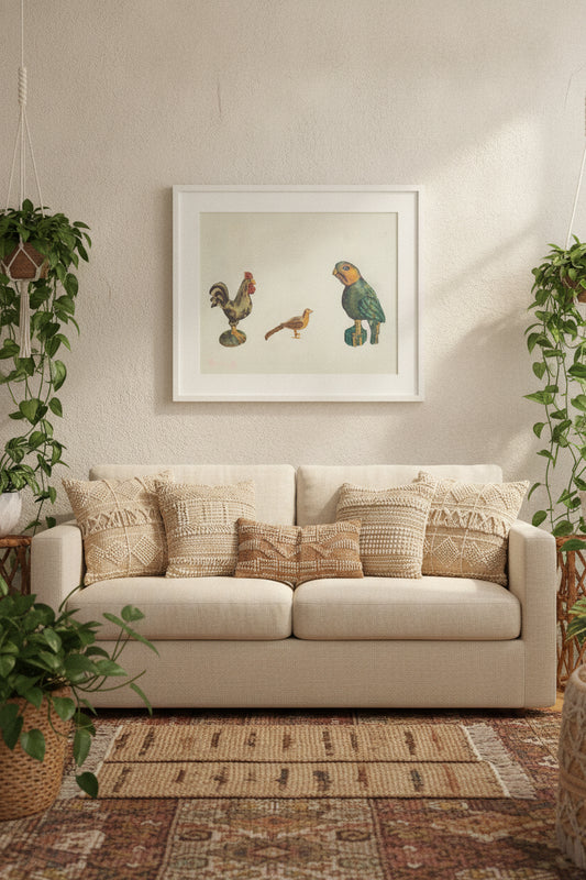 Wooden Birds — framed art in a styled interior