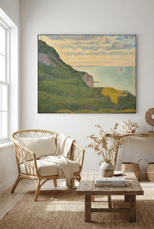 Seascape at Port-en-Bessin, Normandy — framed art in a styled interior