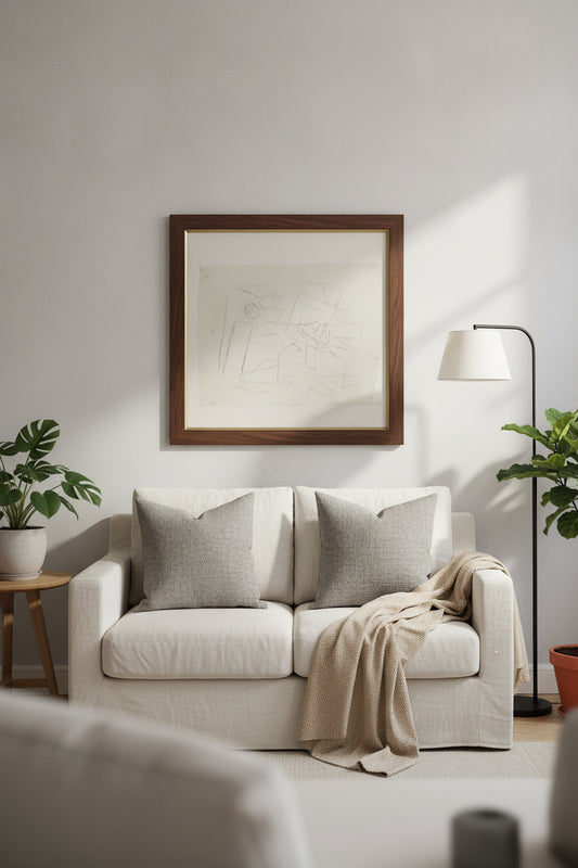 Seascape with Boat — framed art in a styled interior