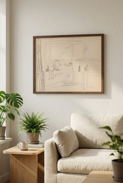 Strandlandschaft mit Badenden (Seascape with Bathers) [p. 1] — framed art in a styled interior