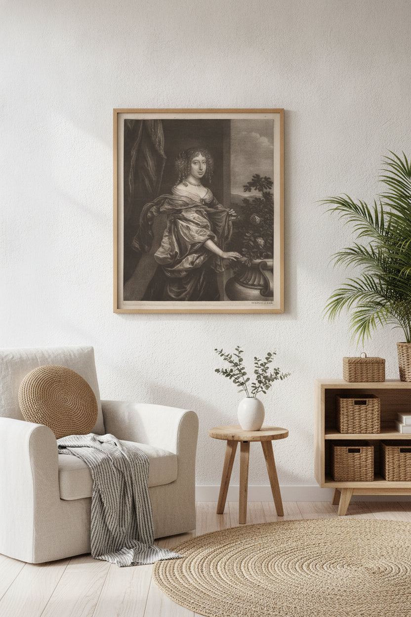 Portrait of a Lady beside a Rose Bush — framed art in a styled interior
