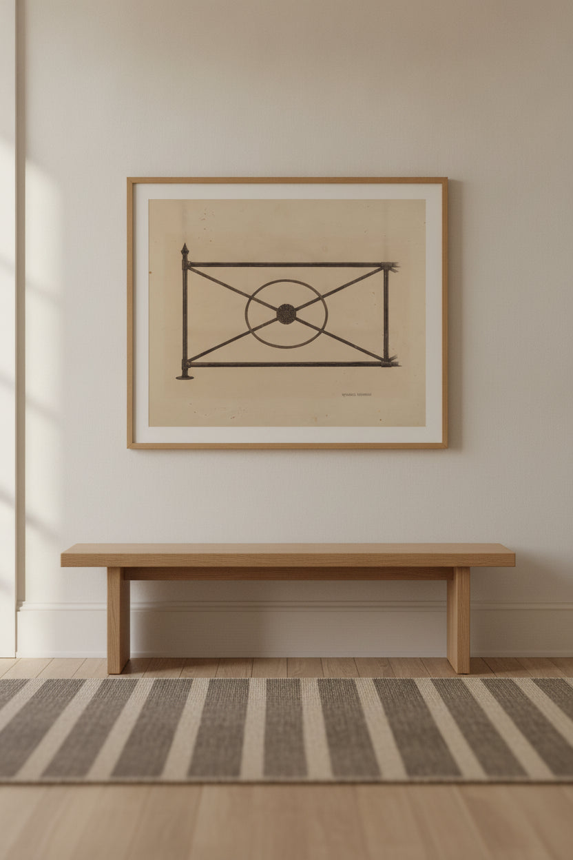Balcony Railing with Cast Rosette — framed art in a styled interior