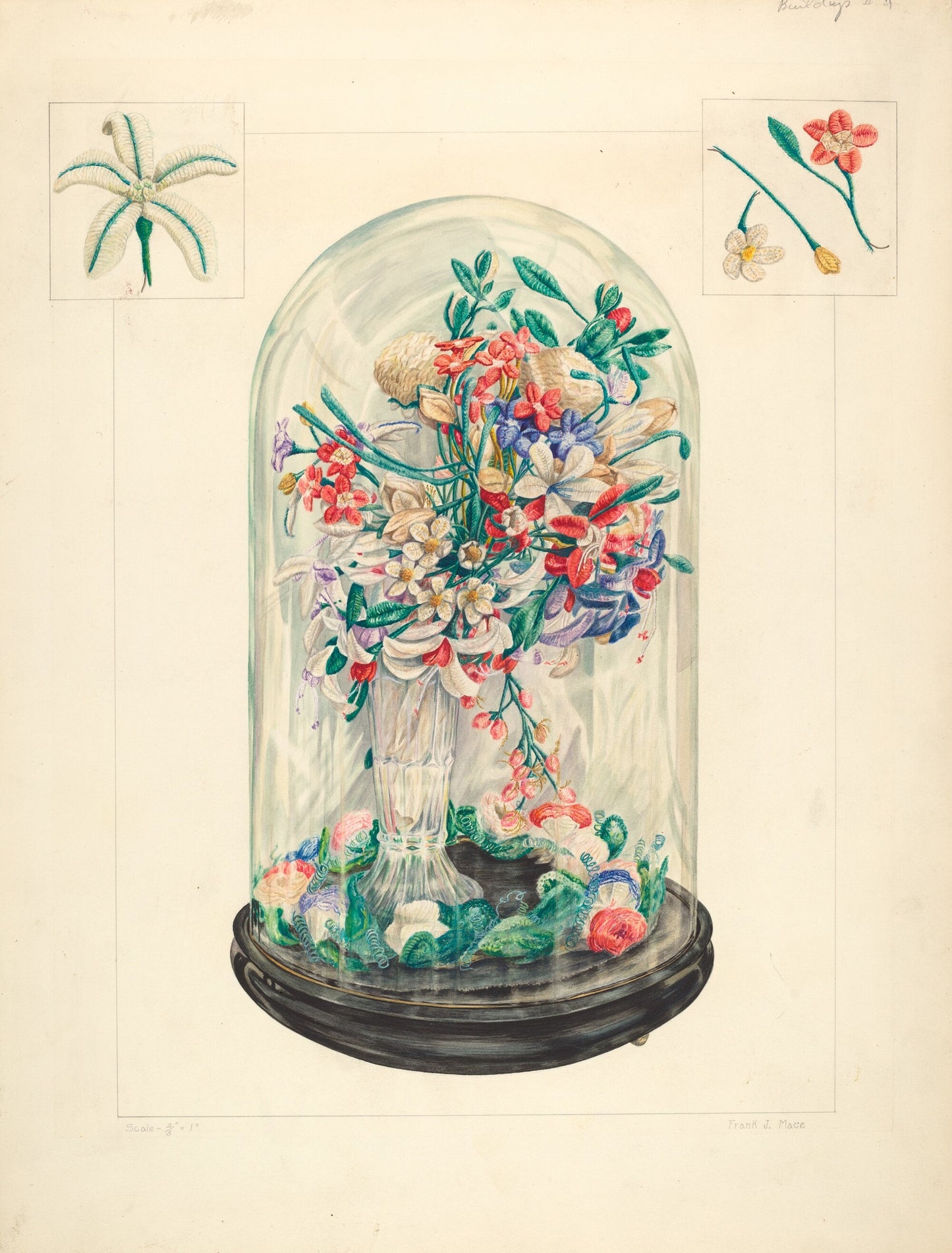 Wool Flowers Under Glass
