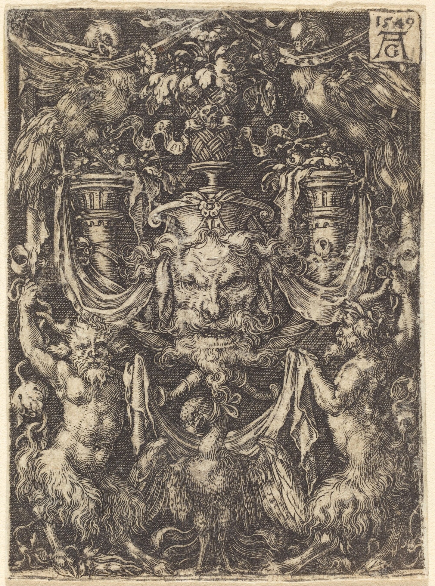 Ornament with Mask, Eagle between Satyrs Below
