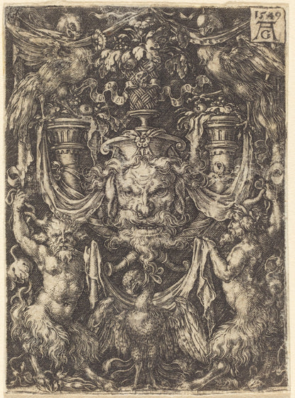 Ornament with Mask, Eagle between Satyrs Below