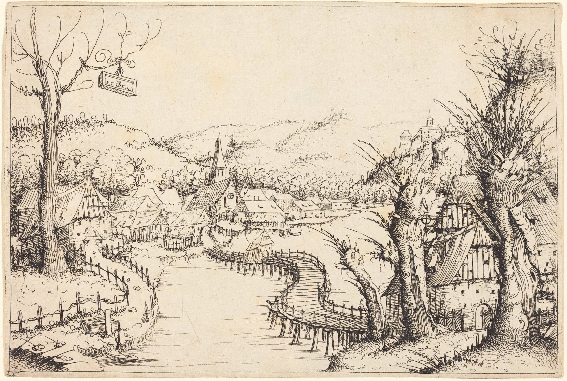 River Landscape with Wooden Bridge