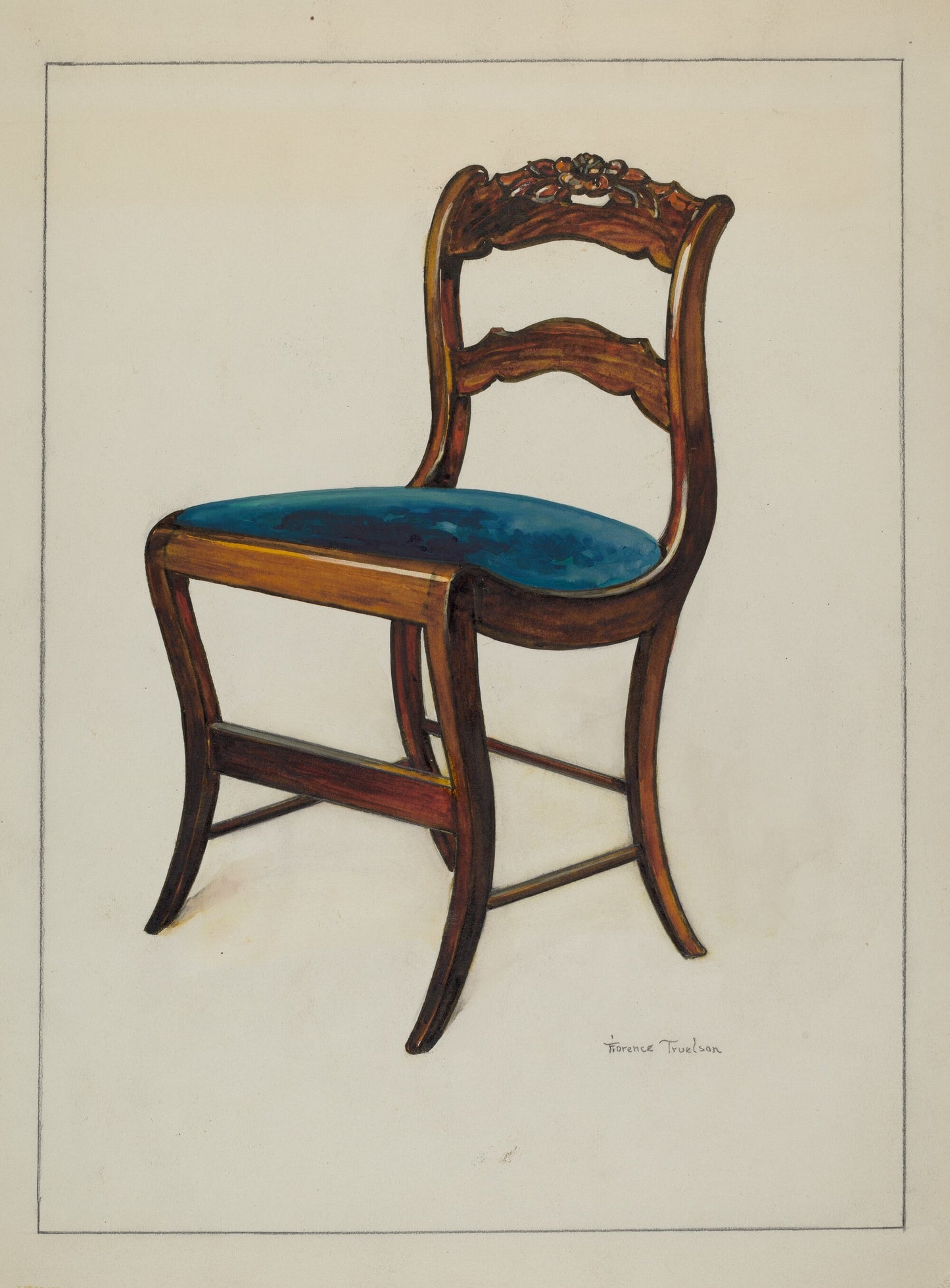 Mahogany Chair with Card Rose Design on UpperWrung