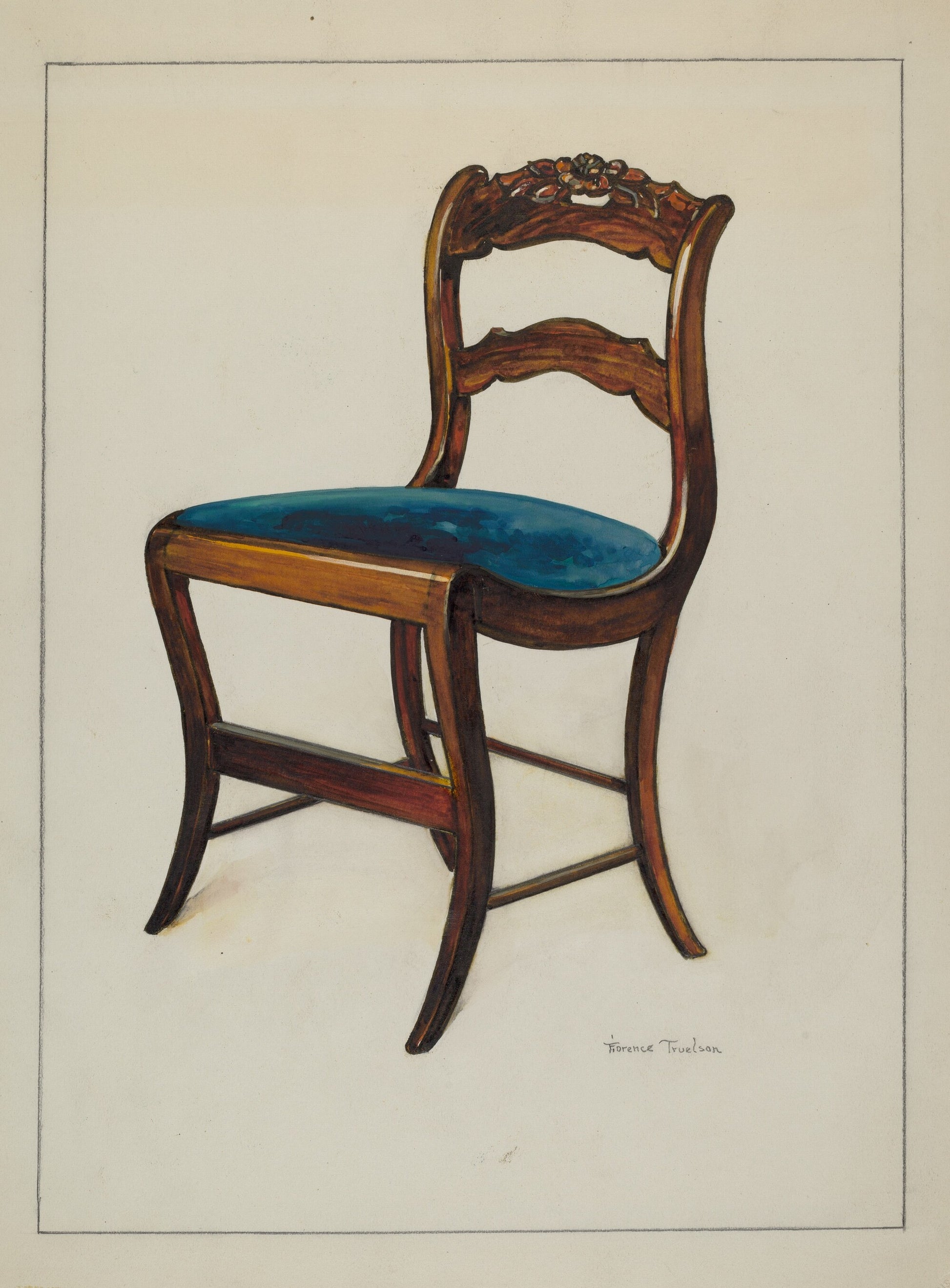 Mahogany Chair with Card Rose Design on UpperWrung