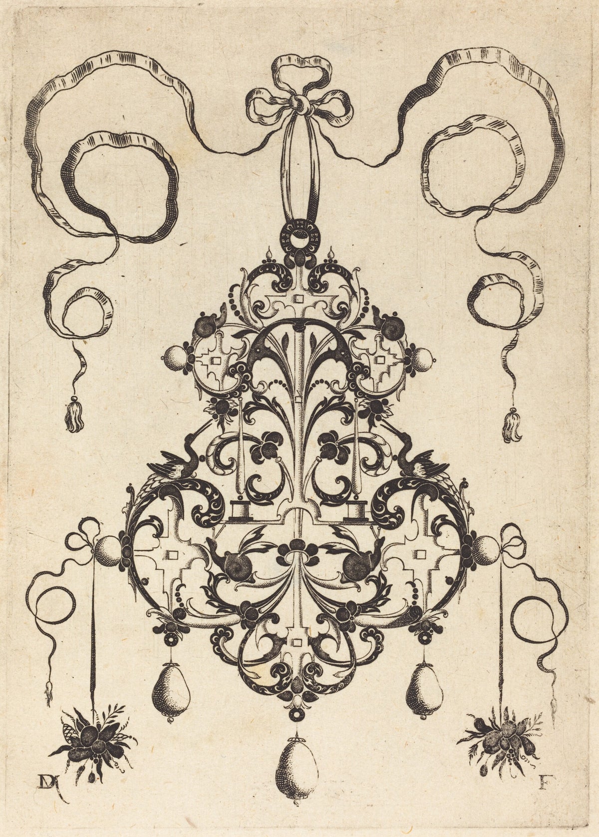Large Pendant, Lower Left and Right Two Bunches of Grass and Fruit