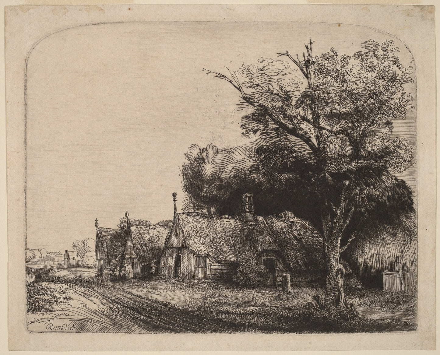 Landscape with Three Gabled Cottages beside a Road