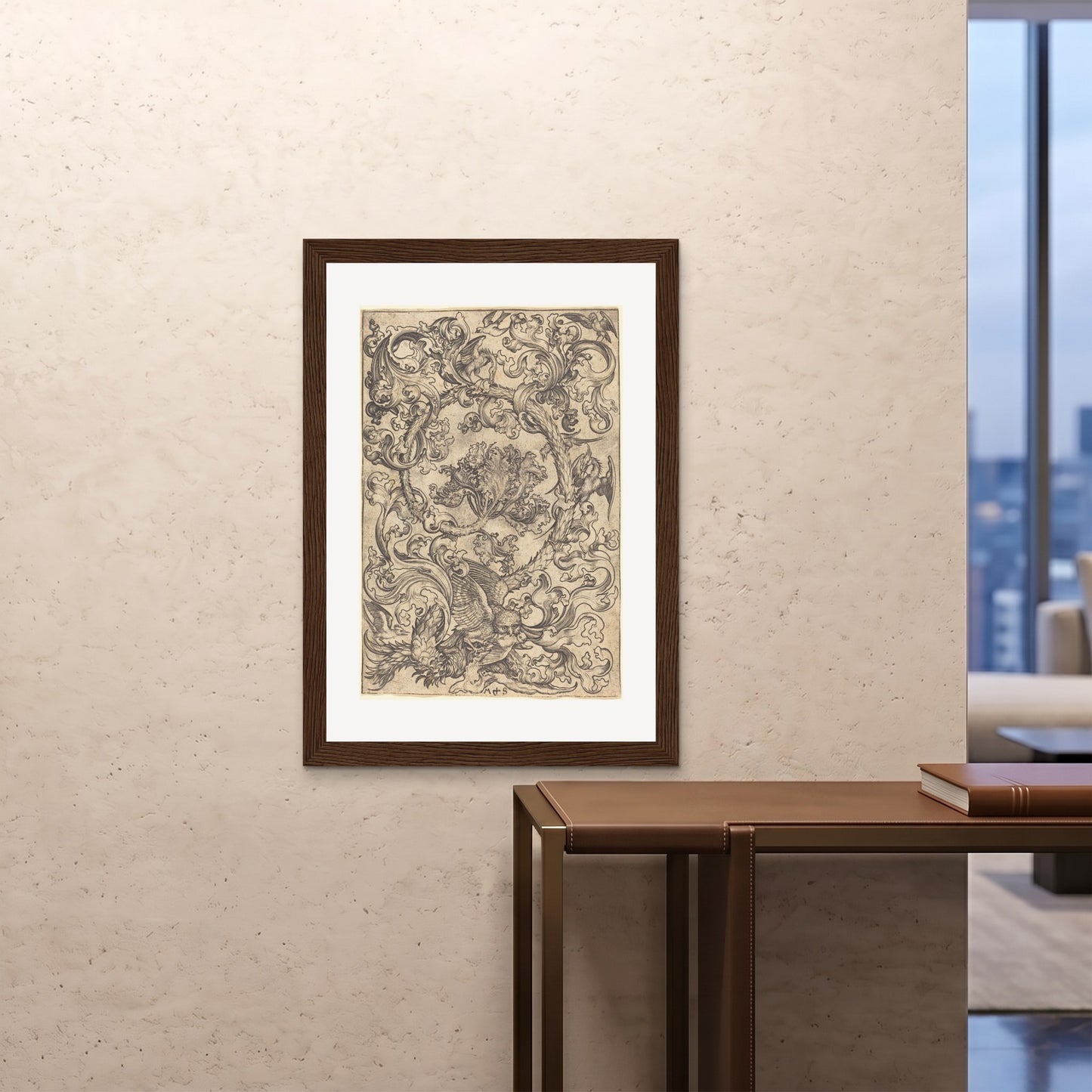 Orlonzo - FRAMED PRINT DARK WOOD 28x4070x100cm ROOM