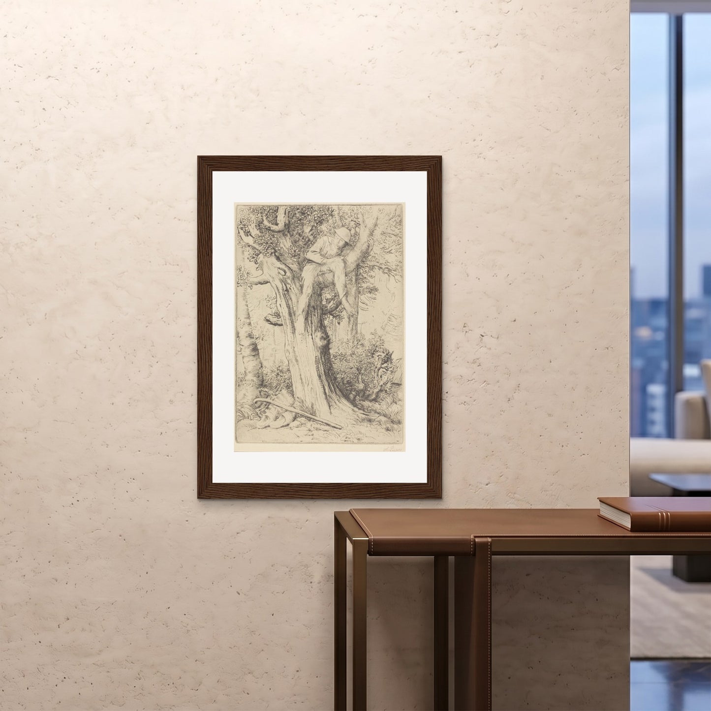 Orlonzo - FRAMED PRINT DARK WOOD 28x4070x100cm ROOM