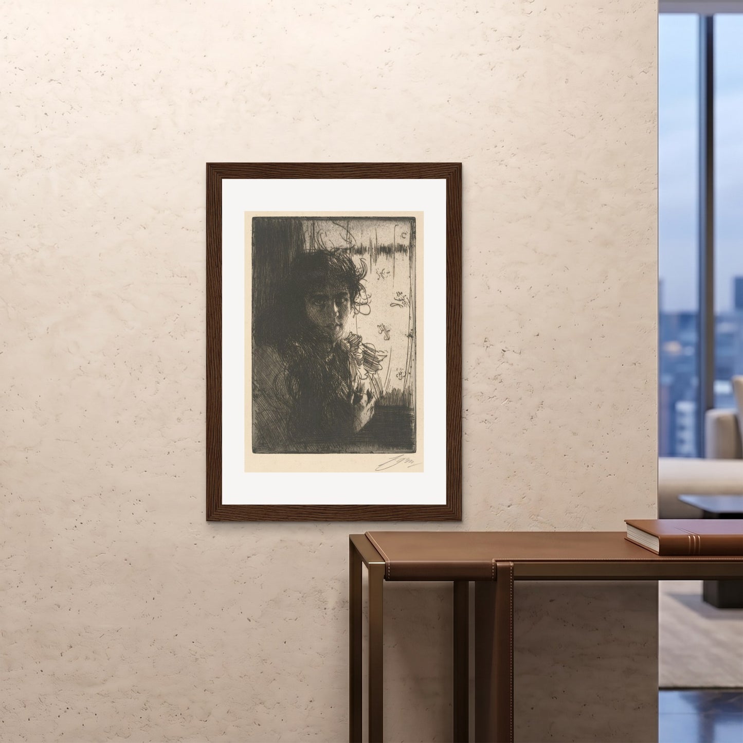 Orlonzo - FRAMED PRINT DARK WOOD 28x4070x100cm ROOM