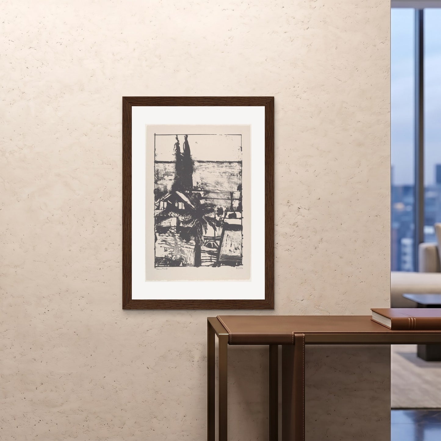 Orlonzo - FRAMED PRINT DARK WOOD 28x4070x100cm ROOM