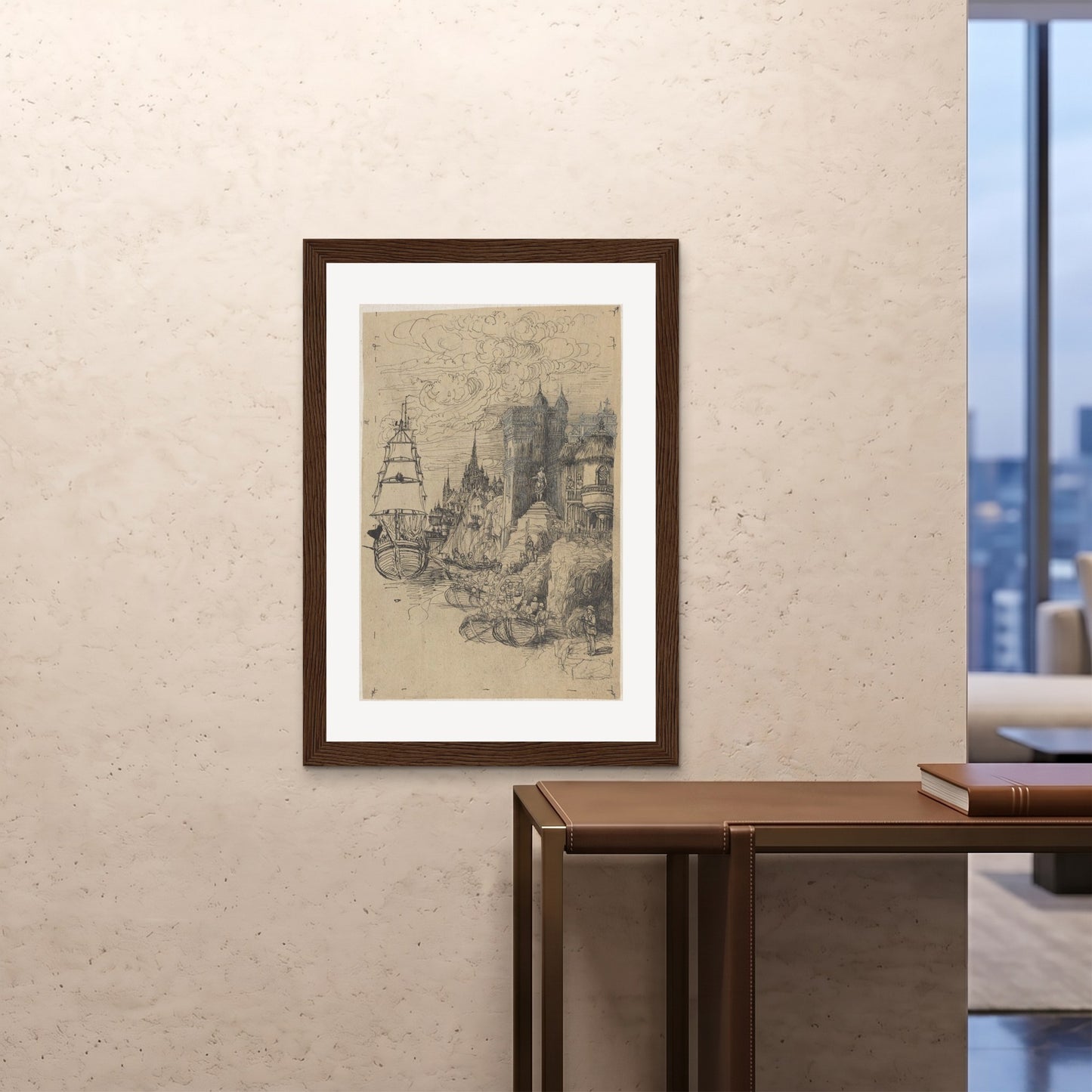 Orlonzo - FRAMED PRINT DARK WOOD 28x4070x100cm ROOM