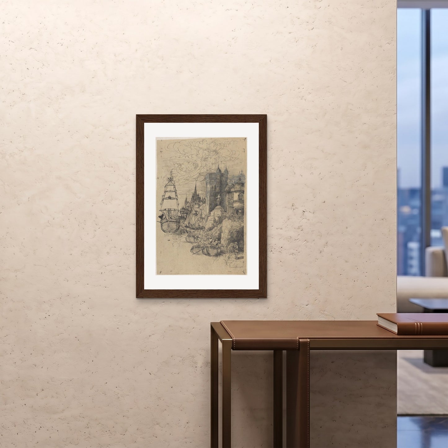 Orlonzo - FRAMED PRINT DARK WOOD A1594x841cm ROOM
