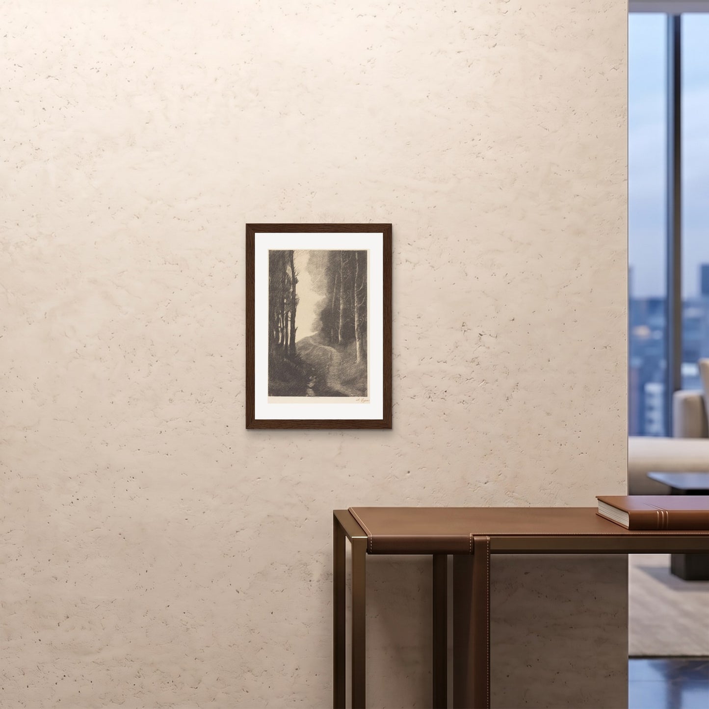 Orlonzo - FRAMED PRINT DARK WOOD A242x594cm ROOM