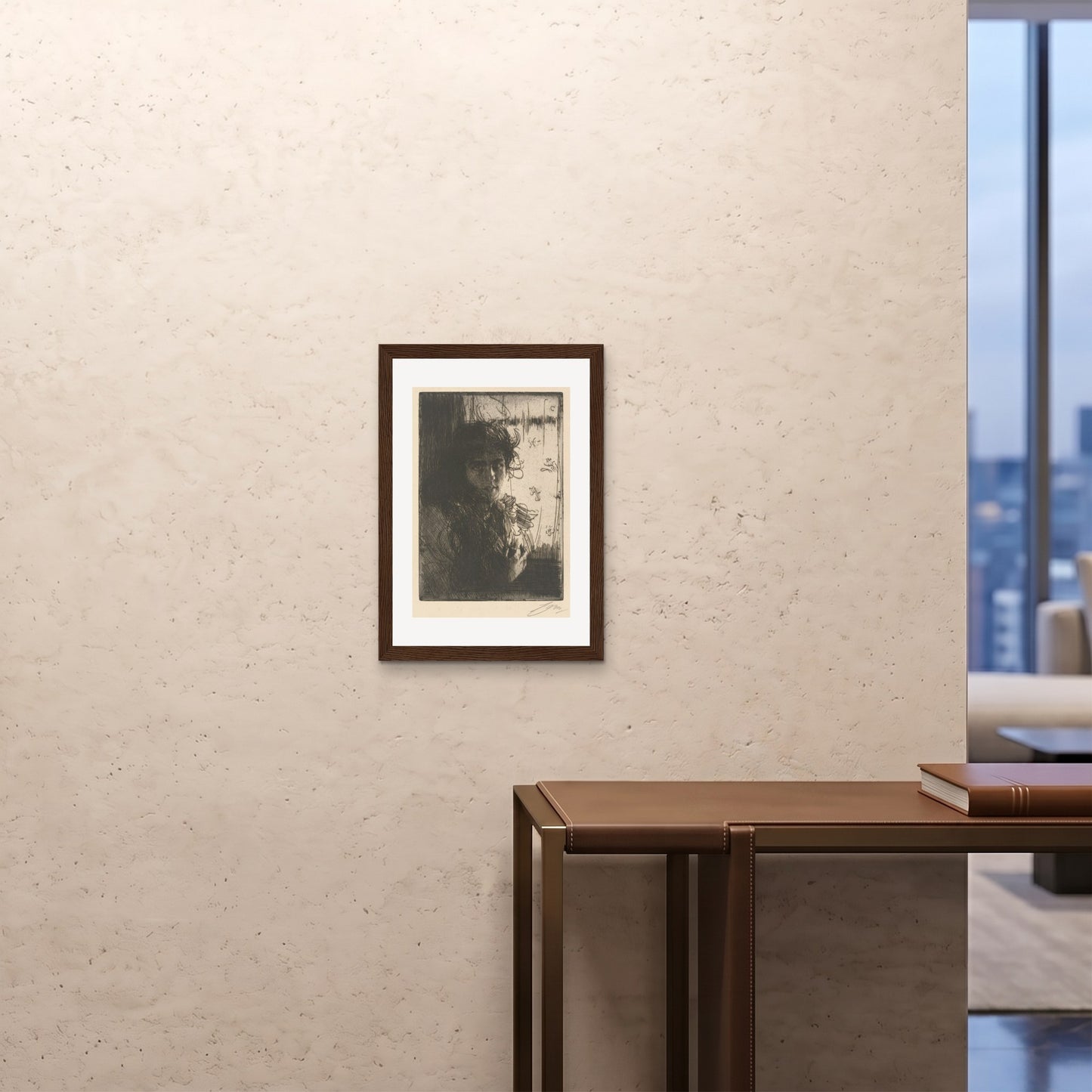 Orlonzo - FRAMED PRINT DARK WOOD A242x594cm ROOM